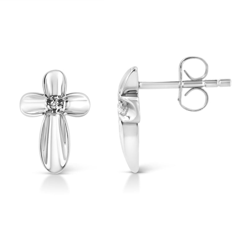 Bids.com .925 Sterling Silver Prong Set Diamond Accent Floral Cross Stud Earring (I-J Color, I1-I2 Clarity) Earrings