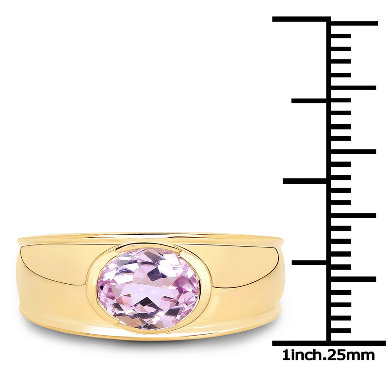 Bids.com 14K Yellow Gold Plated 2.40 Carat Genuine Kunzite .925 Sterling Silver Ring Rings
