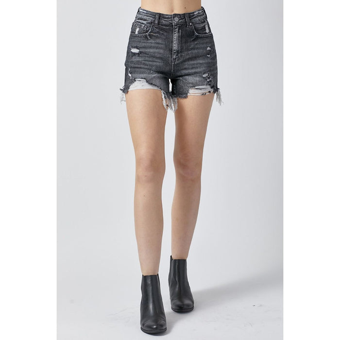 High Rise Distressed Denim Shorts