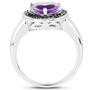 Bids.com 1.56 Carat Genuine Amethyst and Black Diamond .925 Sterling Silver Ring Rings