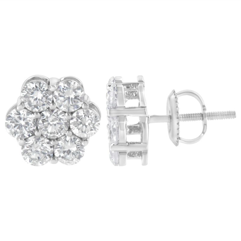 Bids.com Sterling Silver 2 cttw Floral Composite 7 Stone Diamond Stud Earring (I-J, I1-I2) Earrings