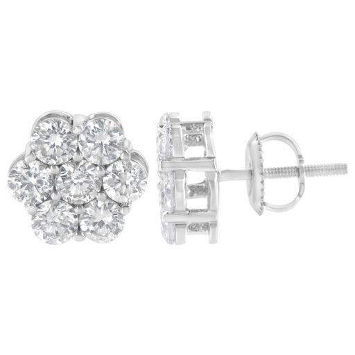 Bids.com Sterling Silver 2 cttw Floral Composite 7 Stone Diamond Stud Earring (I-J, I1-I2) Earrings