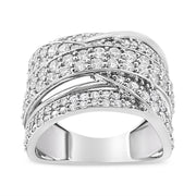 Bids.com .925 Sterling Silver 2.00 Cttw Round-Cut Diamond Overlapping Bypass Band Ring (I-J Color, I2-I3 Clarity) - Ring Size 7 Rings