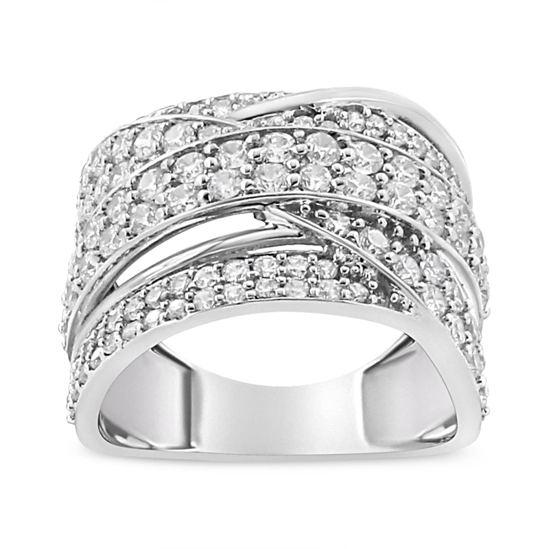 Bids.com .925 Sterling Silver 2.00 Cttw Round-Cut Diamond Overlapping Bypass Band Ring (I-J Color, I2-I3 Clarity) - Ring Size 7 Rings