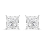 Bids.com 14K White Gold 1 1/2 Cttw Invisible Set Princess-Cut Diamond Contemporary Wavy Quad Stud Earrings (I-J Color, I1-I2 Clarity) Earrings