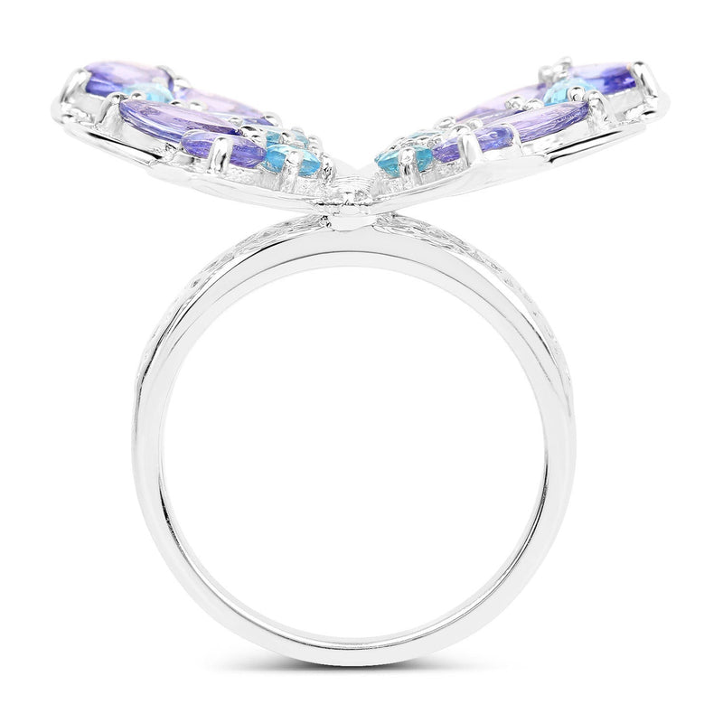 Bids.com 3.60 Carat Genuine Tanzanite and Swiss Blue Topaz .925 Sterling Silver Ring Rings