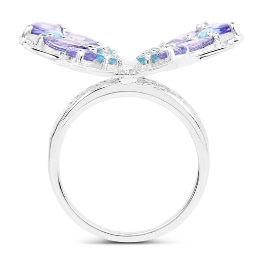 Bids.com 3.60 Carat Genuine Tanzanite and Swiss Blue Topaz .925 Sterling Silver Ring Rings