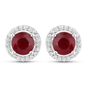 Bids.com 1.22 Carat Genuine Ruby and White Diamond 14K White Gold Earrings Earrings