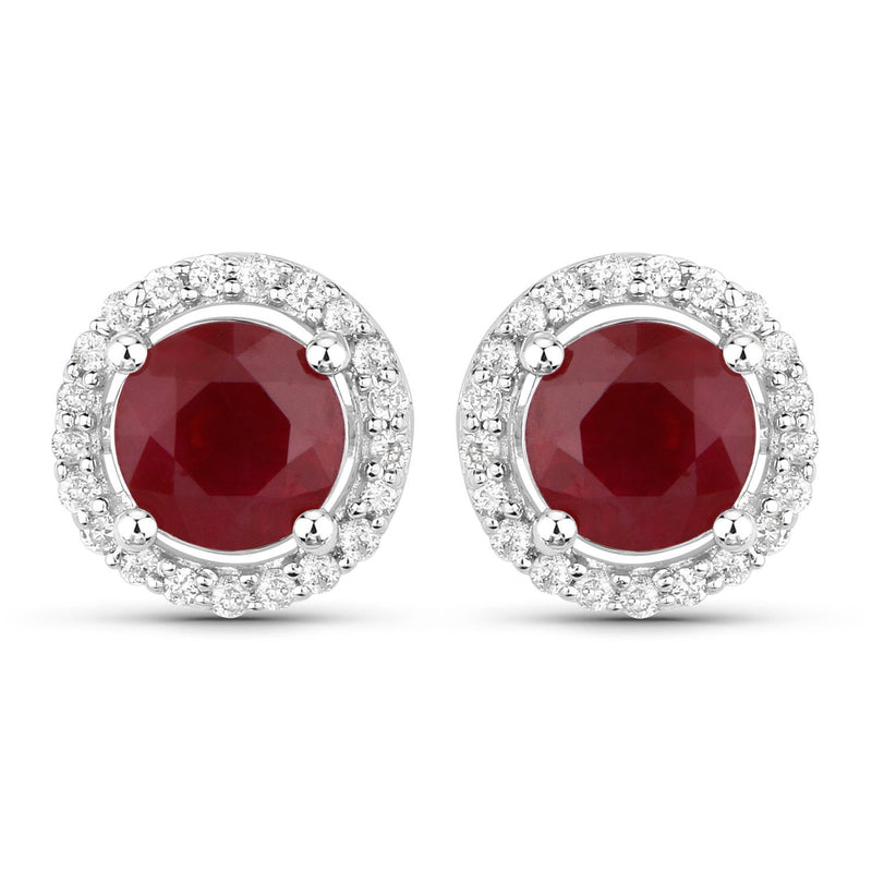 Bids.com 1.22 Carat Genuine Ruby and White Diamond 14K White Gold Earrings Earrings