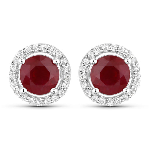 Bids.com 1.22 Carat Genuine Ruby and White Diamond 14K White Gold Earrings Earrings