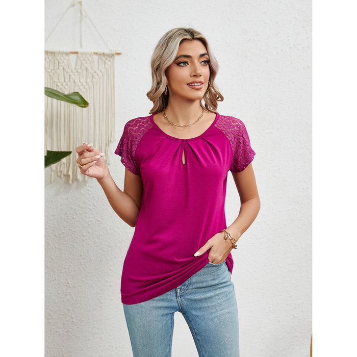 Lace Detail Round Neck Short Sleeve T-Shirt