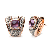 Bids.com 18K Rose Gold 1 1/2 Cttw Round Diamond and 7mm Cushion Cut Purple Amethyst Gemstone Geometrical Statement Stud Earrings (Brown and G-H Color, SI1-SI2 Clarity) Earrings