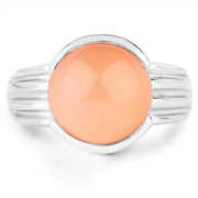 Bids.com 6.00 Carat Genuine Peach Moonstone .925 Sterling Silver Ring Rings