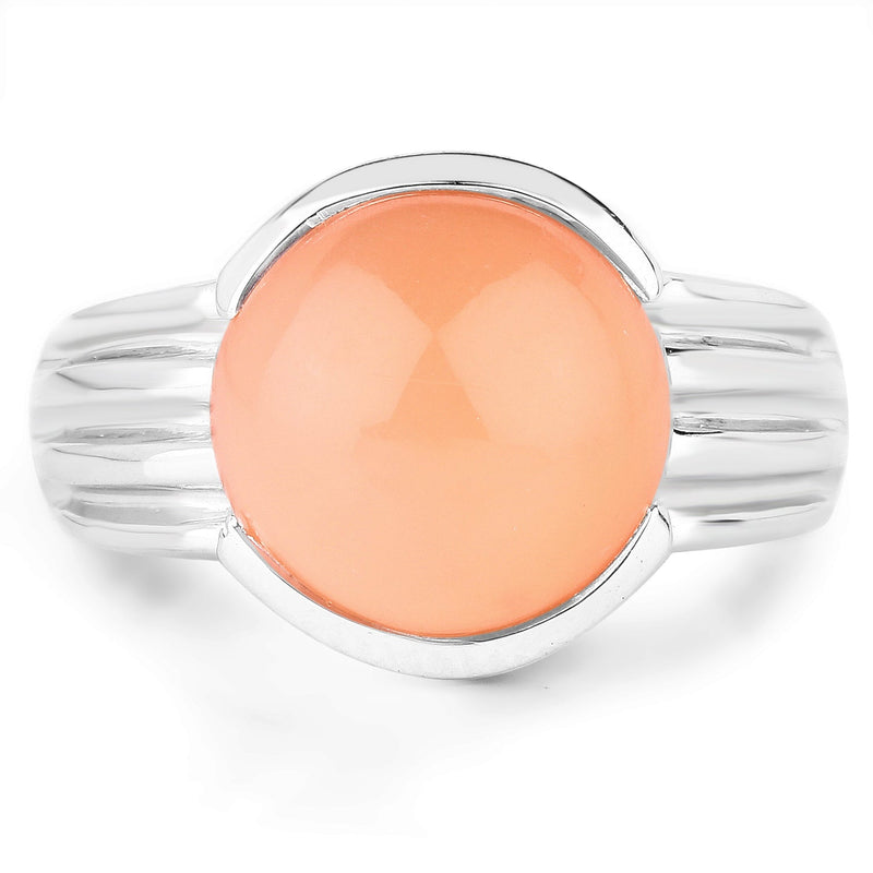Bids.com 6.00 Carat Genuine Peach Moonstone .925 Sterling Silver Ring Rings