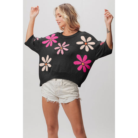 Floral Pattern Cropped Sweater