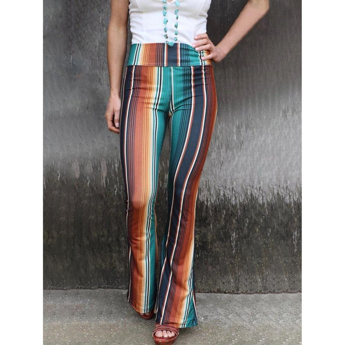 High Waist Striped Bootcut Pants