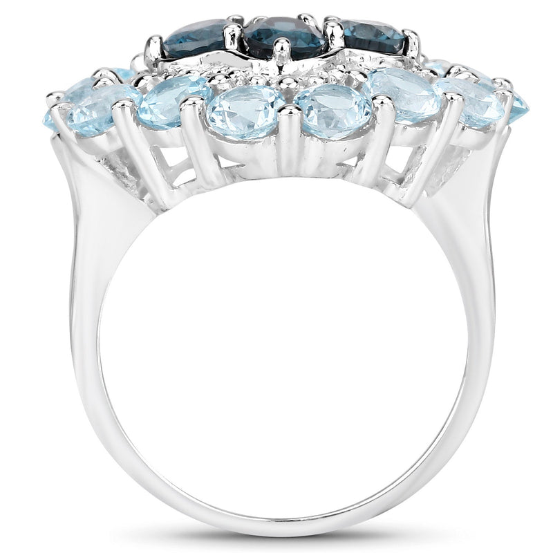 Bids.com 6.54 Carat Genuine London Blue Topaz, Blue Topaz and White Topaz .925 Sterling Silver Ring Rings