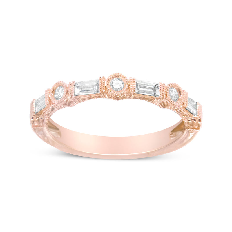 Bids.com 14K Rose Gold 3/8 Cttw Baguette and Round Diamond Bridal Band - (H-I Color, VS1-VS2 Clarity) - Size 6.75 Rings