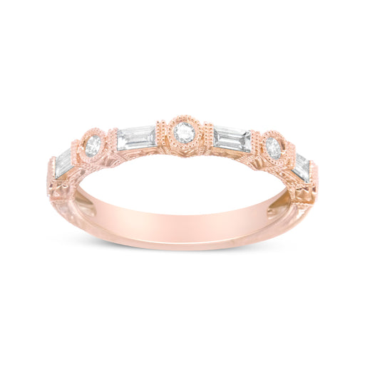 Bids.com 14K Rose Gold 3/8 Cttw Baguette and Round Diamond Bridal Band - (H-I Color, VS1-VS2 Clarity) - Size 6.75 Rings