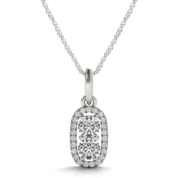 Bids.com Outer Oval Shaped Two Stone Diamond Pendant in 14k White Gold (5/8 cttw) Necklaces