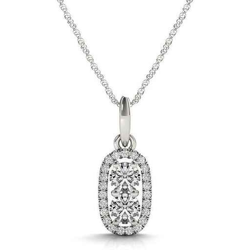 Bids.com Outer Oval Shaped Two Stone Diamond Pendant in 14k White Gold (5/8 cttw) Necklaces