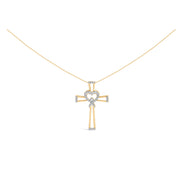 Bids.com 14K Yellow Gold Plated .925 Sterling Silver 1/6 Cttw Diamond Interlocking Heart and Ribbon Cross Pendant Necklace (H-I Color, I2-I3 Clarity) - 18" Inches Necklaces
