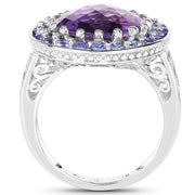 Bids.com 5.95 Carat Genuine Amethyst and Tanzanite .925 Sterling Silver Ring Rings