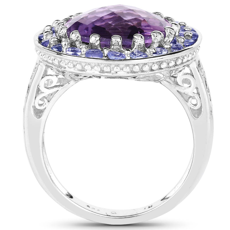 Bids.com 5.95 Carat Genuine Amethyst and Tanzanite .925 Sterling Silver Ring Rings