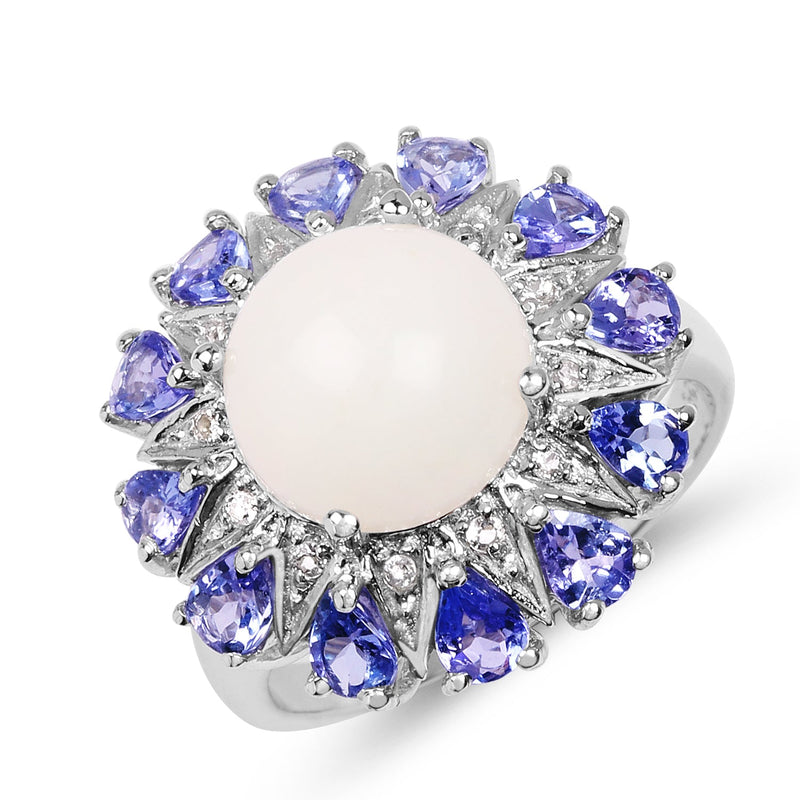 Bids.com 4.25 Carat Genuine Opal, Tanzanite & White Topaz .925 Sterling Silver Ring Rings