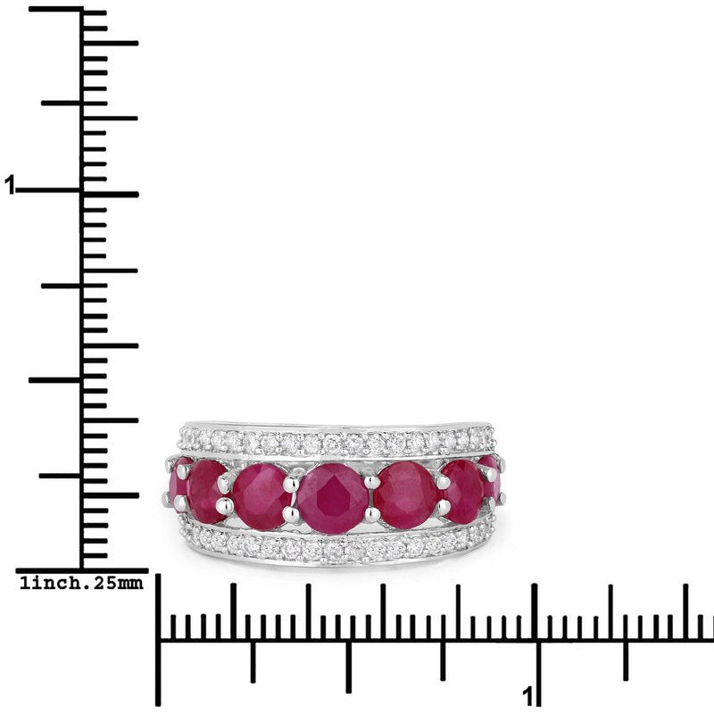 Bids.com 3.24 Carat Genuine Ruby and White Diamond 14K White Gold Ring Rings
