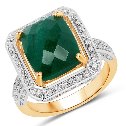 Bids.com 5.18 Carat Dyed Emerald and White Topaz .925 Sterling Silver Ring Rings