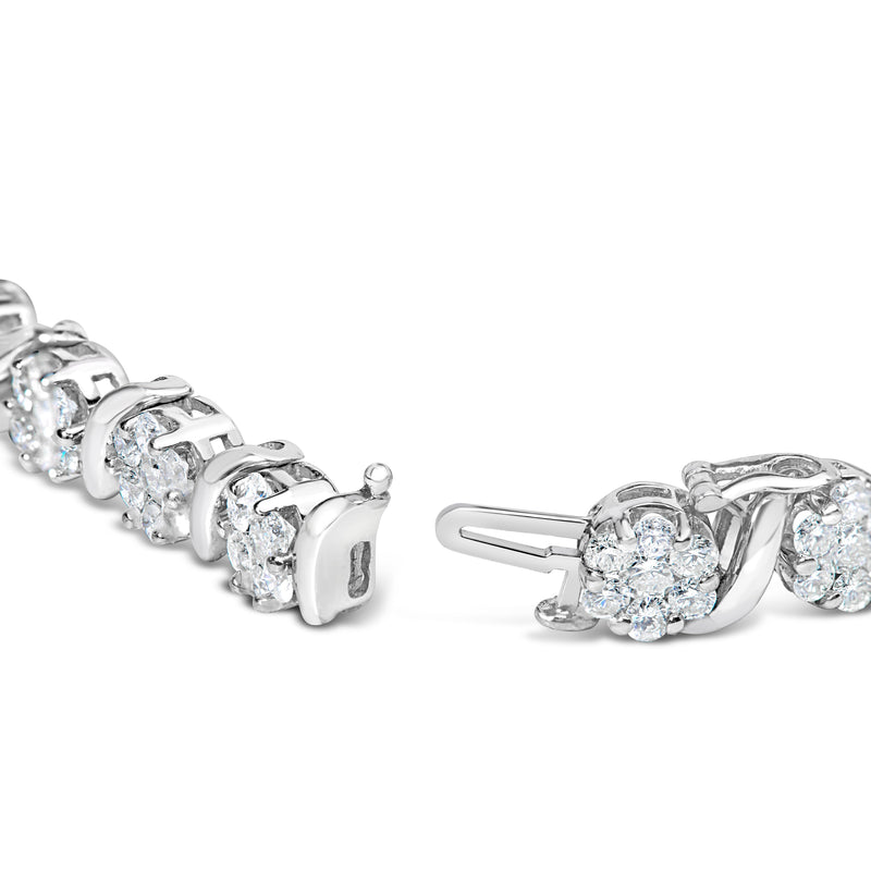Bids.com 14K White Gold 7 3/8 Cttw Round Brilliant Diamond Floral Cluster and S Link Bracelet (H-I Color, SI2-I1 Clarity) - 7" Inches Bracelets