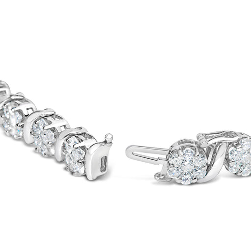 Bids.com 14K White Gold 7 3/8 Cttw Round Brilliant Diamond Floral Cluster and S Link Bracelet (H-I Color, SI2-I1 Clarity) - 7" Inches Bracelets