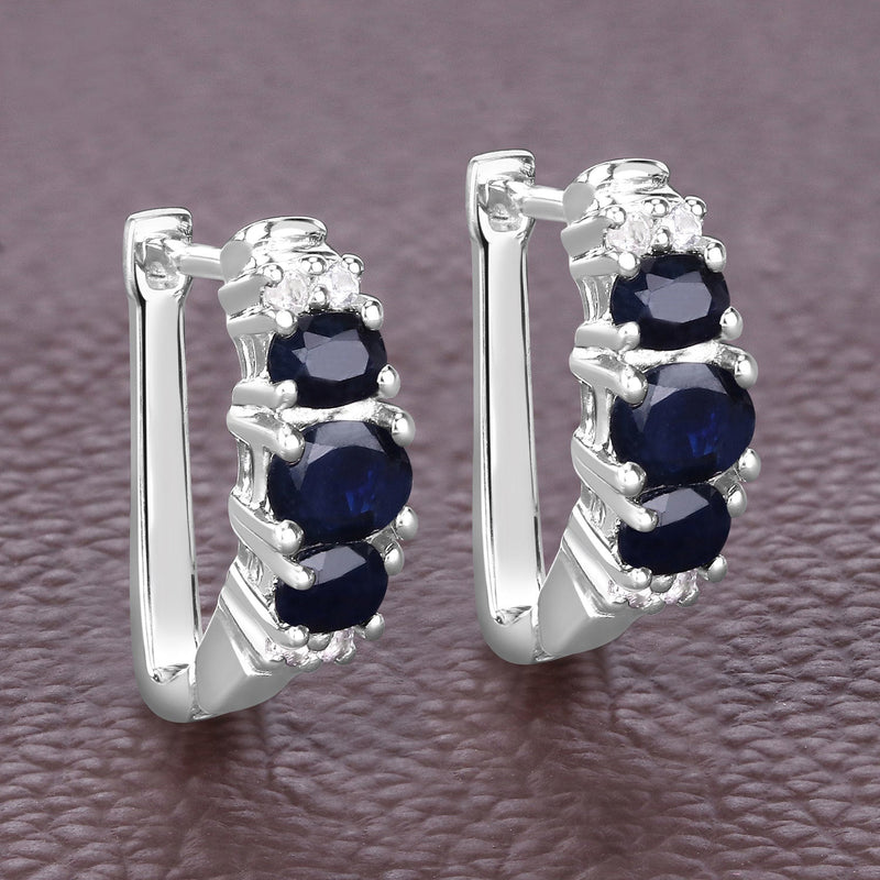 Bids.com 1.66 Carat Genuine Blue Sapphire and White Topaz .925 Sterling Silver Earrings Earrings