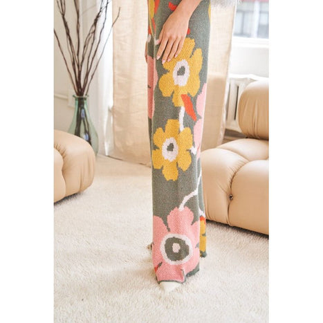 Flower Printed Casual Cozy Full Long Wide Pants