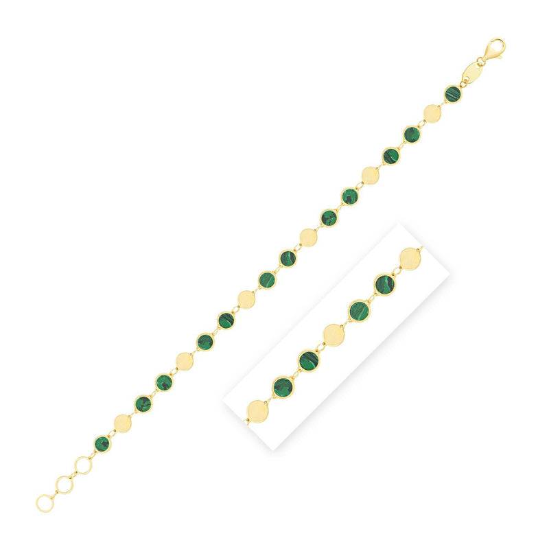Bids.com 14k Yellow Gold Malachite Geometric Mirror Gem Chain Bracelet (5.00 mm) Bracelets