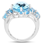 Bids.com 9.50 Carat Genuine Blue Topaz and Swiss Blue Topaz .925 Sterling Silver Ring Rings