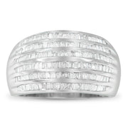 Bids.com .925 Sterling Silver 1.0 Cttw Baguette-Cut Diamond 6-Row Channel Set Domed Tapered Cocktail Fashion Ring (H-I Color, I2-I3 Clarity) - Size 6-1/2 Rings