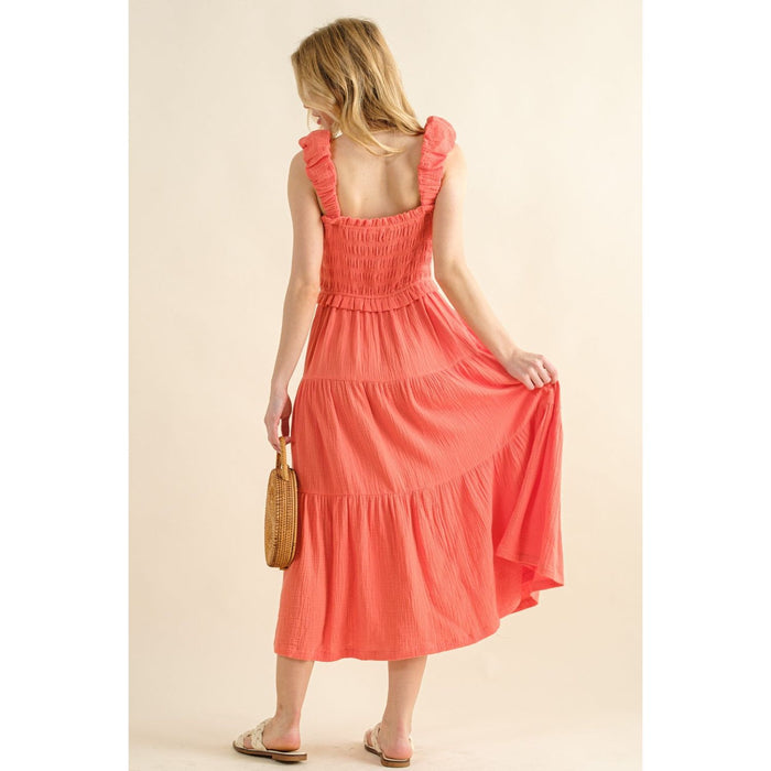 Smocked Ruffled Tiered Dress in Camellia