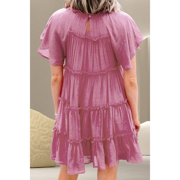 Frill Round Neck Short Sleeve Mini Dress