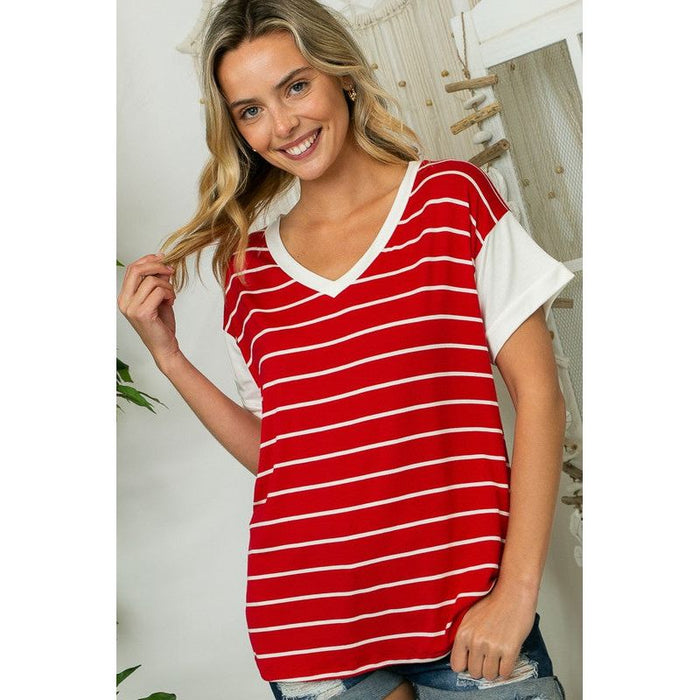 Big Stripe Jersey Mixed Boxy Top