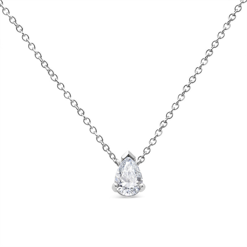 Bids.com AGS Certified 14K White Gold 1/2 Cttw Diamond Pear 18" Pendant Necklace (H-I Color, VS2-SI1 Clarity) Necklaces