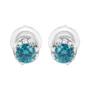 Bids.com 14K White Gold 1/2 cttw White and Treated Blue Round Diamond Earrings (I-J I2-I3) Earrings