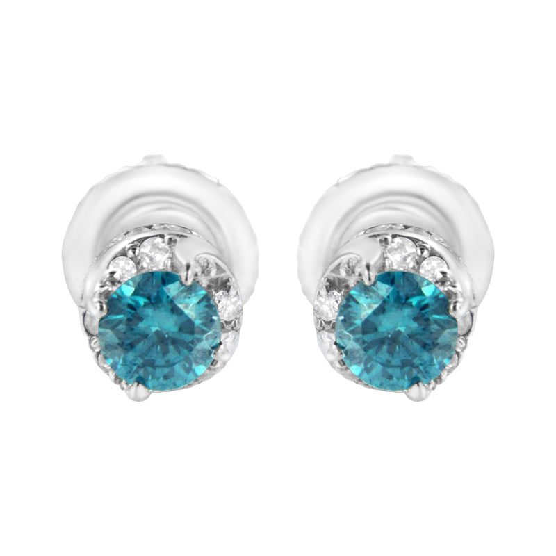 Bids.com 14K White Gold 1/2 cttw White and Treated Blue Round Diamond Earrings (I-J I2-I3) Earrings