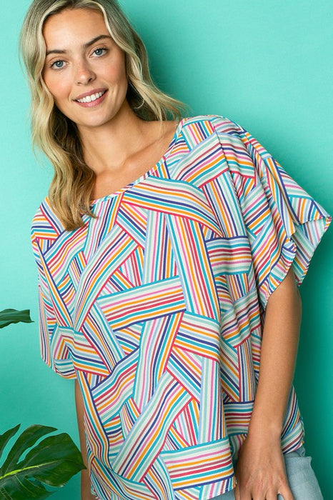 Multi Geo Print Woven Kimono Top