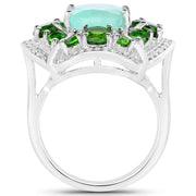 Bids.com 5.49 Carat Genuine Emerald, Chrome Diopside and White Diamond .925 Sterling Silver Ring Rings