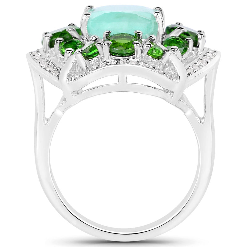 Bids.com 5.49 Carat Genuine Emerald, Chrome Diopside and White Diamond .925 Sterling Silver Ring Rings