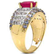Bids.com 14K Yellow Gold Plated 3.02 Carat Genuine Ruby, Tanzanite & White Topaz .925 Sterling Silver Ring Rings