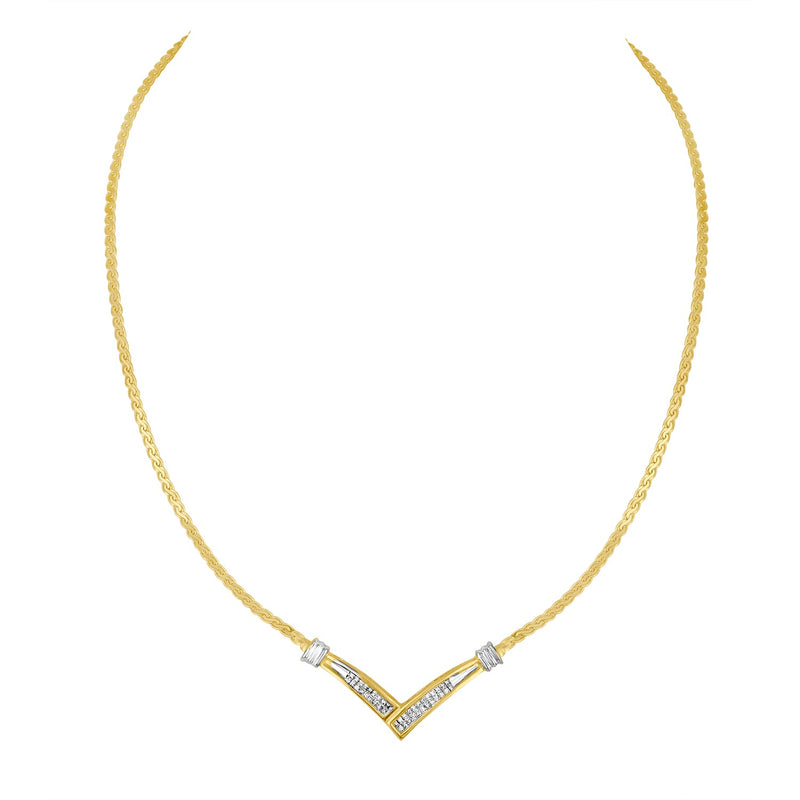 Bids.com 10K Yellow and White Gold 1/2 Cttw Princess Cut Diamond Channel-Set â€œVâ€ Shape 18" Franco Chain Necklace (H-I Color, SI2-I1 Clarity) Necklaces