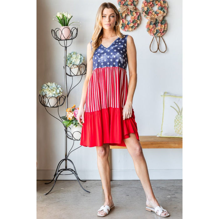 US Flag Theme Contrast Tank Dress